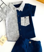 Neşeli Bebekler Cepli Gömlekli Papyonlu Şort Takım thumbnail 2