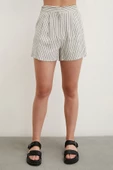 Çizgili Cepli Şort Bej - 2