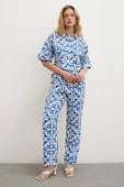 Beli Lastikli Boru Paça Pantolon Mavi - 1