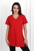 Kadın V yaka Yırtmaçlı  T-Shirt 8783-22 - 1
