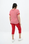Kadın Büyük Beden Bisiklet Yaka Çizgili Cep Detaylı Kısa Kol Eşofman Takımı 8013 - 8