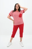Kadın Büyük Beden Bisiklet Yaka Çizgili Cep Detaylı Kısa Kol Eşofman Takımı 8013 - 6
