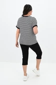 Kadın Büyük Beden Bisiklet Yaka Çizgili Cep Detaylı Kısa Kol Eşofman Takımı 8013 - 4