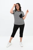 Kadın Büyük Beden Bisiklet Yaka Çizgili Cep Detaylı Kısa Kol Eşofman Takımı 8013 - 2