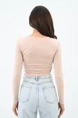 Kadın Büzgülü Uzun Kollu Croptop Bluz 1654-24 - 11
