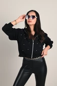 Kadın Taş Detaylı Kapüşonlu Fermuarlı Sweatshirt 1639-24 - 10