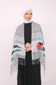 Filistin Şal Kefiye Puşi Püsküllü Gri Rengi Çizgili Filistin Şal S100010 - 6