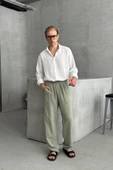 Erkek Beli Lastikli Baggy Kalıp Keten Pantolon - 2