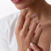 8 Ayar Kalp Desenli Minimal Günlük Altın Kadın Yüzük - 3