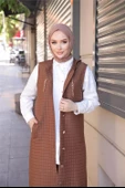 Kapşonlu Çıtçıtlı Kolsuz Cepli Uzun Kapitone Yelek - 71195.028 - Kahverengi - 11