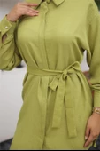 Gömlek Yaka Kuşak Detaylı İkili Takım - (38-46) - 71199 - Yeşil thumbnail 6