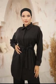 Gömlek Yaka Kuşak Detaylı İkili Takım - (38-46) - 71199 - Siyah thumbnail 2