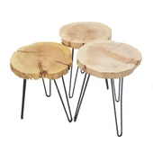 Talya 3 Lü Set Ahşap ve Kütük Sehpa Metal Firkete Ayak - 5