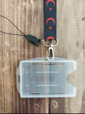 Siyah Zemin Ay Yıldız Kart Askısı Yaka Kartı Boyun Askı İpi Telefon Askısı - 3