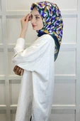 Shecarf Quare Rayon Eşarp - Desenli Avangard Eşarp - Dijital Baskı - Kadın Tesettür 01102  ZÜMRÜT thumbnail 3