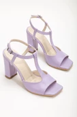 Entela Topuklu Lila Cilt Küt Burunlu Kadın Ayakkabı thumbnail 1