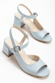 Keri Topuklu Bebe Mavisi Cilt Küt Burun Kadın Ayakkabı - 1