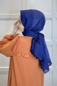 Siyane Scarf Tül Görünümlü Şal - Pırlanta Abiye Düğünlük Şal 00790  KOYU SAKS - 3