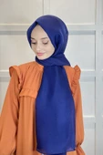 Siyane Scarf Tül Görünümlü Şal - Pırlanta Abiye Düğünlük Şal 00790  KOYU SAKS - 2