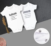 Unisex Bebek Ekru Organik Annem Ve Babam Yazılı Kısa Kol Body 2'li Set annem babam - 1