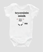 Özel Tasarım Teyzesinin Minik Kuzusu Yazılı Kuzu Baskılı Bebek Body Beyaz Badi Zıbın ZBN005 - 1