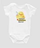 Organik %100 Pamuk Bebeyim Tehlikeliyim Diyorum Baskılı Bebek Body Badi Zıbın Tulum ZBN018 - 1