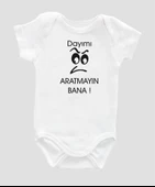 Organik %100 Pamuk Dayımı Aratmayın Bana Yazılı Bebek Body Badi Çıtçıtlı Zıbın ZBN024 - 1