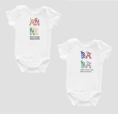 Organik %100 Pamuk Anne Baba Baskılı 2'li Bebek Body Set Beyaz Çıtçıtlı Badi Zıbın Ikili ZBN020 - 1