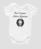Organik %100 Pamuk Ben Dayımın Aslan Yiğeniyim Baskılı Bebek Body Badi Çıtçıtlı Zıbın ZBN037 - 1