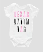 Organik %100 Pamuk Bekar Dayım Var Siyah Baskılı Bebek Body Badi Çıtçıtlı Zıbın ZBN040 - 1