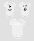 Organik %100 Pamuk Dayı 3'lü Bebek Body Set Beyaz Bebek Badi Zıbın Üçlü ZBN056 - 1