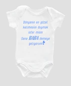 Organik %100 Pamuk Dünyanın En Güzel Baba Mavi Bebek Body ZBN081 - 1