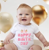 Organik %100 Pamuk Happy Birthday Unicorn Bebek  Zıbın Body ZBN109 - 1