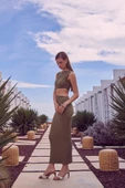 Sıfır Kol Yırtmaçlı Elbise Haki - 2