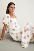 Sırtı Fiyonklu Keten Elbise Pembe - 3
