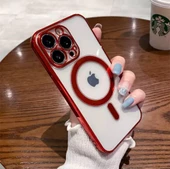 Iphone 12 Pro Max Köşeleri Renkli Arkası Şeffaf Kamera Korumalı Magsafe Kılıf - 10