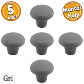 Mantar Düğme Sert Plastik Kulp Gri Dolap Mobilya Mutfak Dolabı Çekmece Kapak Kulpu Kulbu 5 ADET thumbnail 1
