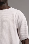 Oversize (Bol Kesim) Kalın Fitilli Bisiklet Yaka Kısa Kol T-shirt - 5