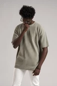 Oversize (Bol Kesim) Kalın Fitilli Bisiklet Yaka Kısa Kol T-shirt - 6