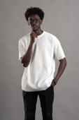 Oversize (Bol Kesim) Kalın Fitilli Bisiklet Yaka Kısa Kol T-shirt - 10