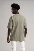 Oversize (Bol Kesim) Kalın Fitilli Bisiklet Yaka Kısa Kol T-shirt - 8