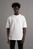 Oversize (Bol Kesim) Bisiklet Yaka Örgülü Likralı Kısa Kol T-shirt - 1