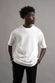 Oversize (Bol Kesim) Bisiklet Yaka Örgülü Likralı Kısa Kol T-shirt - 4