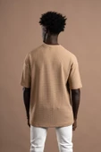 Oversize (Bol Kesim) Bisiklet Yaka Örgülü Likralı Kısa Kol T-shirt - 11