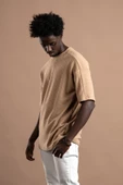 Oversize (Bol Kesim) Bisiklet Yaka Örgülü Likralı Kısa Kol T-shirt - 8