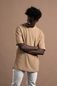 Oversize (Bol Kesim) Bisiklet Yaka Örgülü Likralı Kısa Kol T-shirt - 9