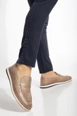 Hakiki Deri Düz Taban Kolej Model Bej Erkek Günlük Loafer Ayakkabı thumbnail 2