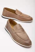 Hakiki Deri Düz Taban Kolej Model Bej Erkek Günlük Loafer Ayakkabı thumbnail 1
