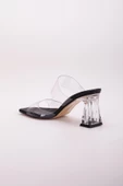 Şeffaf İki Bantlı Siyah Siyah Kadın Şeffaf Topuklu Terlik thumbnail 5
