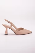 Büyük Numara Yan Direkli V Yüzlü Cilt Nude Kadın Topuklu Ayakkabı thumbnail 3